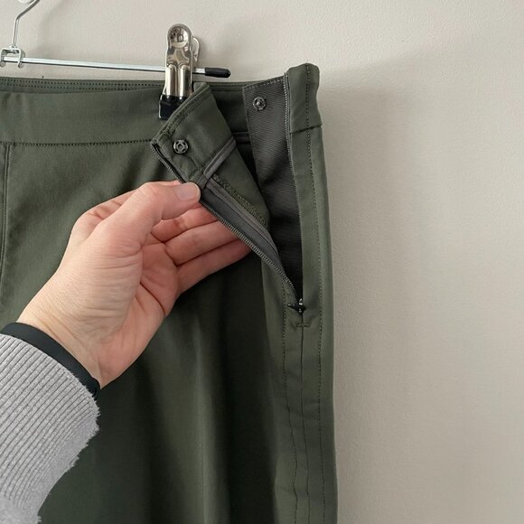 Kit And Ace Mid Rise Straight Leg Flat Front Casual Trouser Pants Army Green 10 - Picture 6 of 9